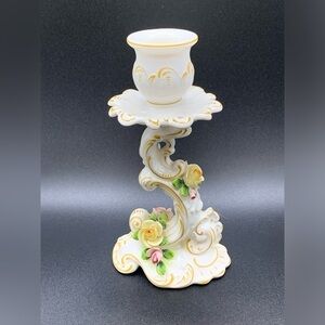 Vintage Kammer and Kramer Rose Porcelain Candlestick Germany KSK